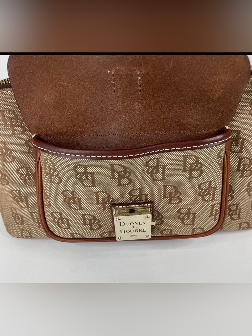 Dooney & Bourke Tan Logo Satchel with Brown Leather Accents - Picture 6 of 11